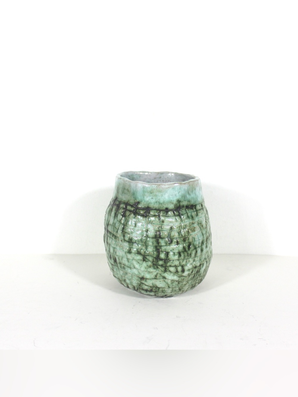 Vintage Textured Green Pottery Vase